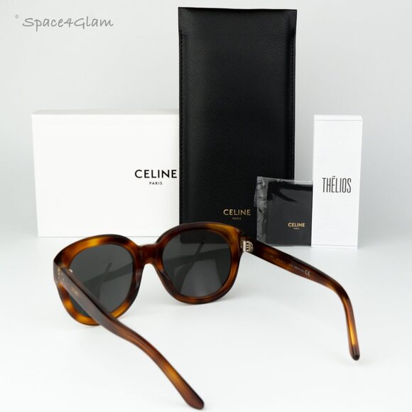 Celine Women Sunglasses Light Havana Smoke Mirror Oval CL40071I 56C BRAND NEW